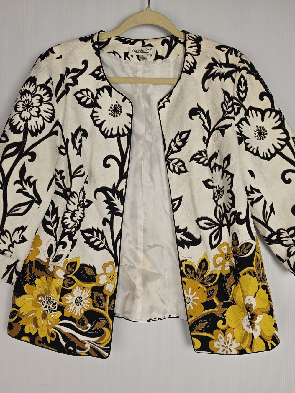 Coldwater Creek Women's White Floral Jacket with Yellow Accents